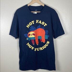 Threadless Navy T-Shirt with Orange Sloth Graphic